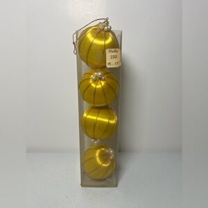 VTG Lot of 4 Woolco Satin Rayon Ball Yellow Gold Christmas Ornaments Push Pin